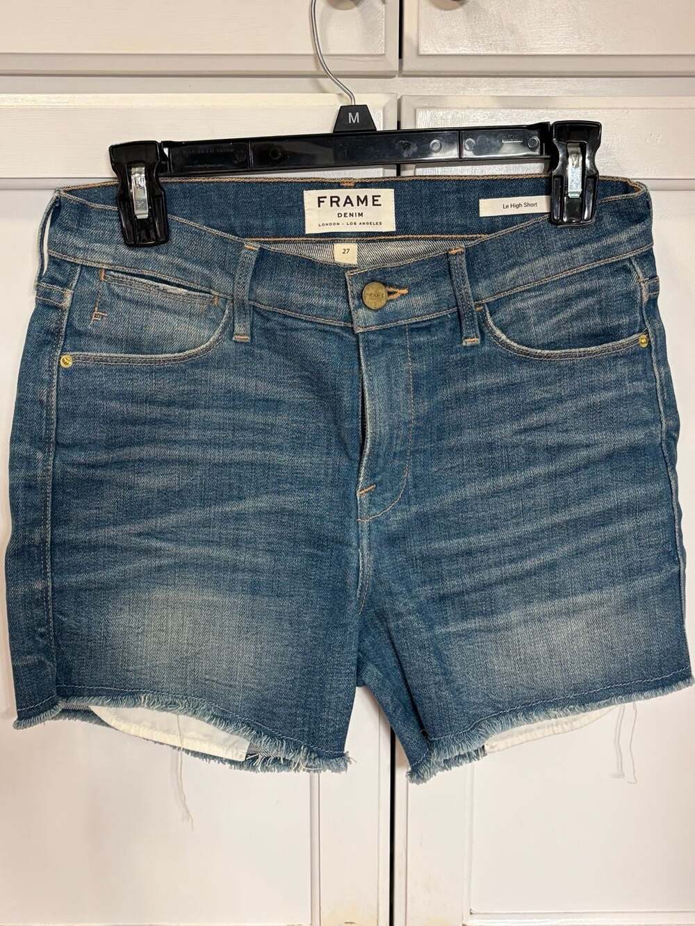 FRAME Le High Denim Cutoff Shorts Womens Size 27 Blue Distressed Raw Hem